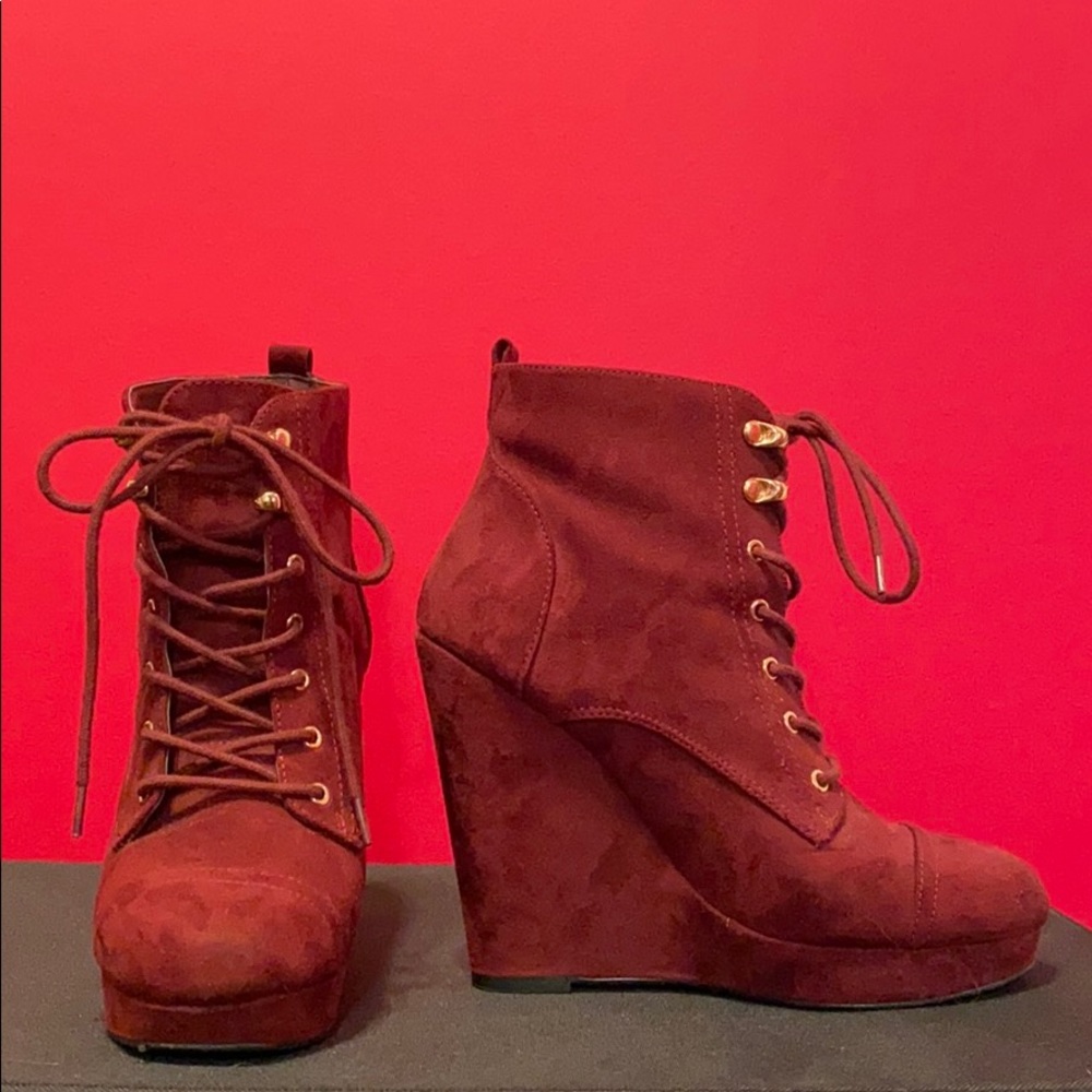 Burgundy suede booties